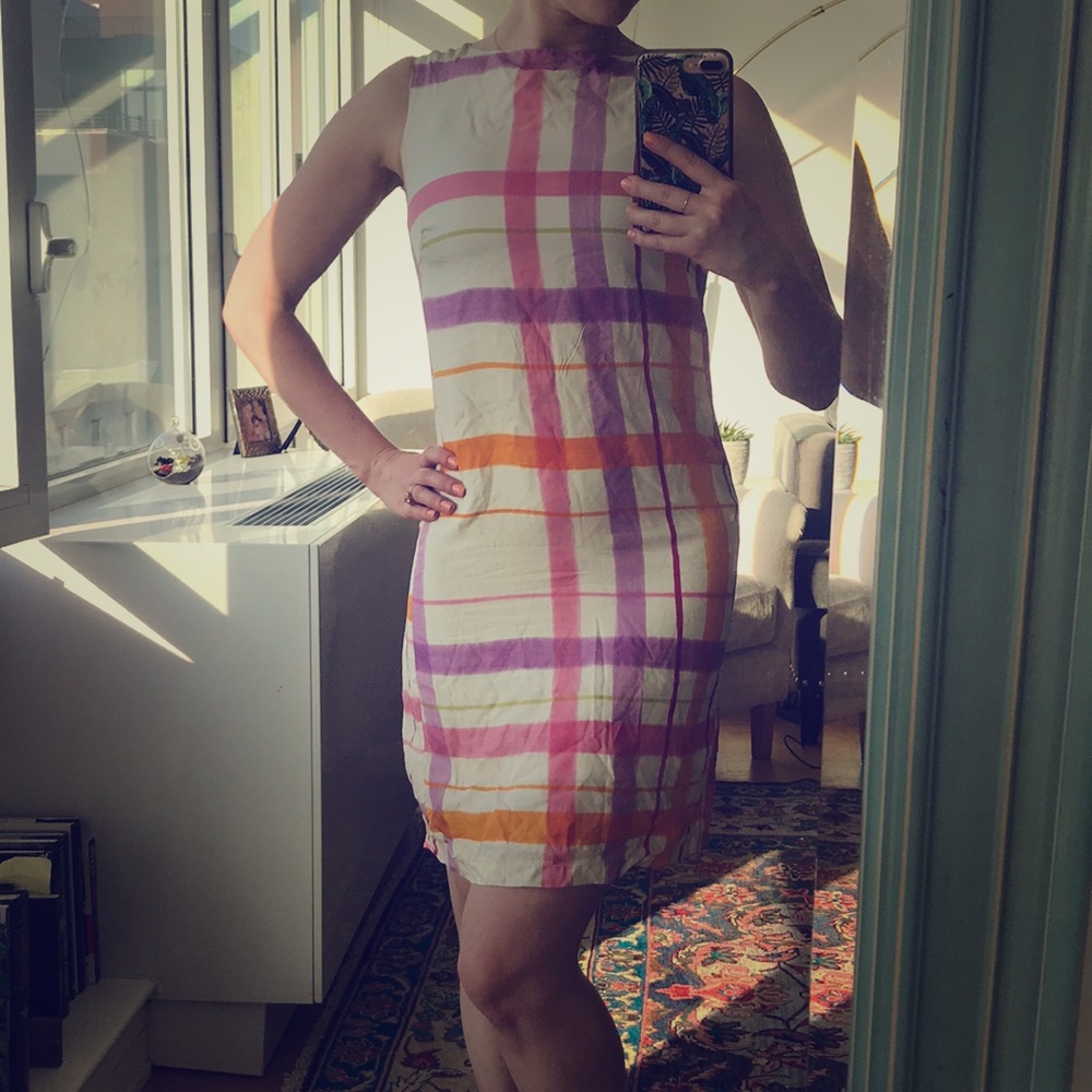 Tara Jarmon Silk Shift Dress Pink & Yellow Size 36